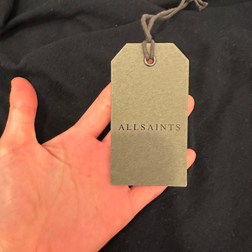 AllSaints asymmetric drape-front top in dark blue. - Picture 3 of 4